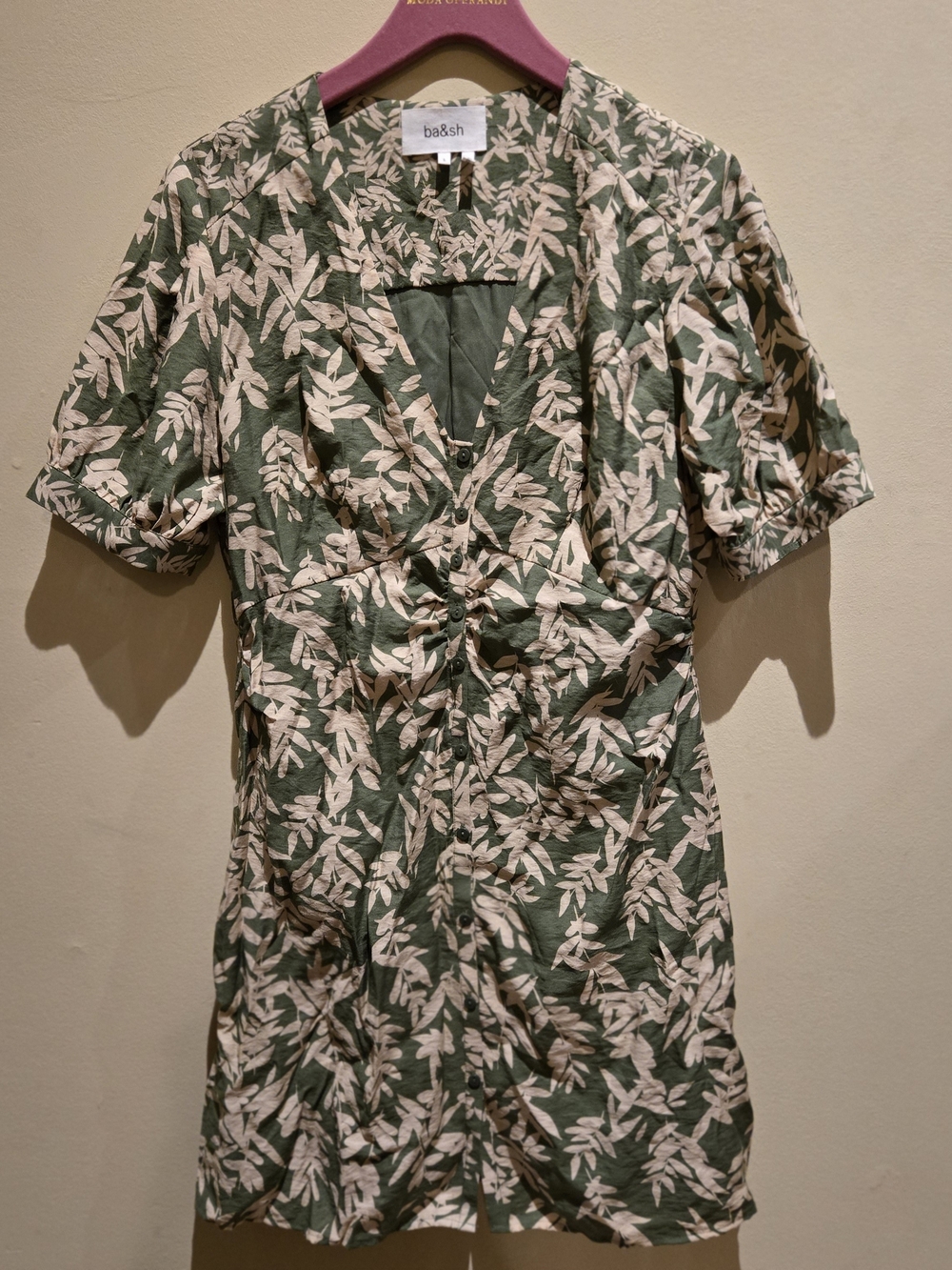 ba&sh Green Botanical Tai V-Neck Dress SIZE L